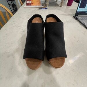 Toms Black and Brown Open-Toe Mules